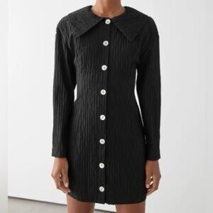 & Other Stories Black Ribbed Long Sleeve Dress